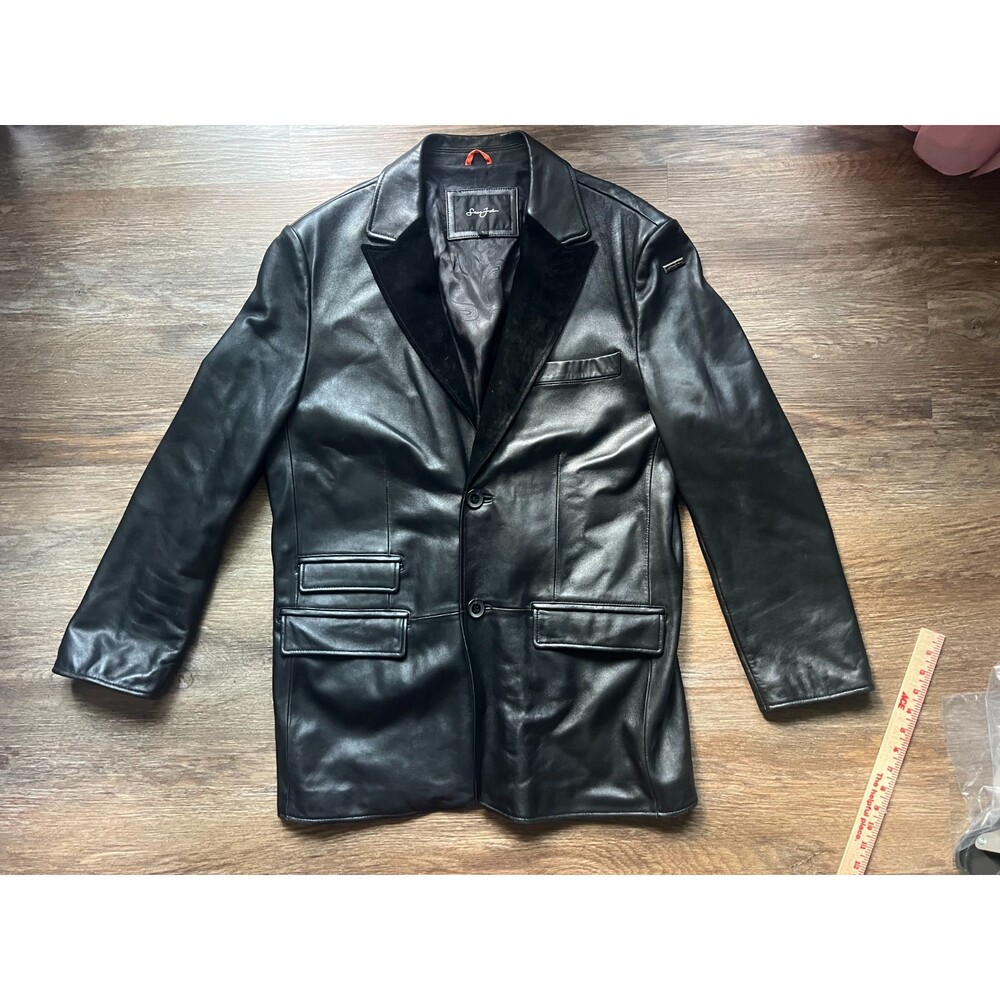 Vintage 4/2008 Lined Sample Sean John Soft Leather Blazer with Suede Lapel
